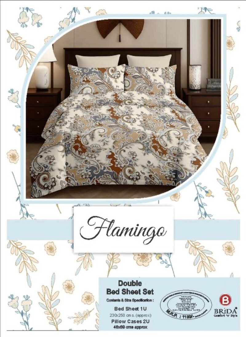 Flamingo Double Bedsheet Set with Pillow Covers – Premium Glace Cotton - 300 TC, 180 GSM Fabric_90x100 inches_250 x 230 cm