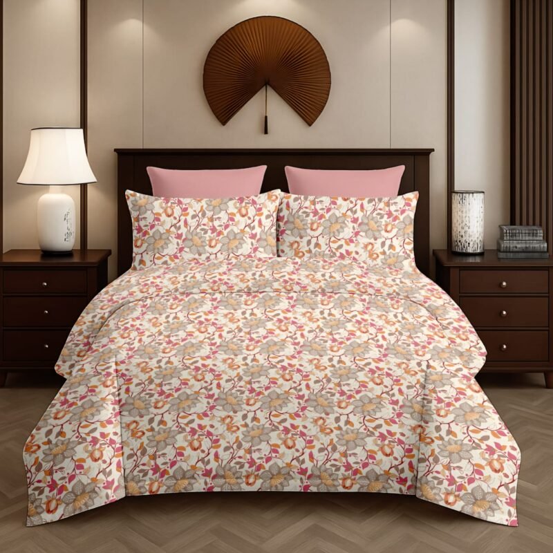 Flamingo Double Bedsheet Set with Pillow Covers – Premium Glace Cotton - 300 TC, 180 GSM Fabric_90x100 inches_250 x 230 cm