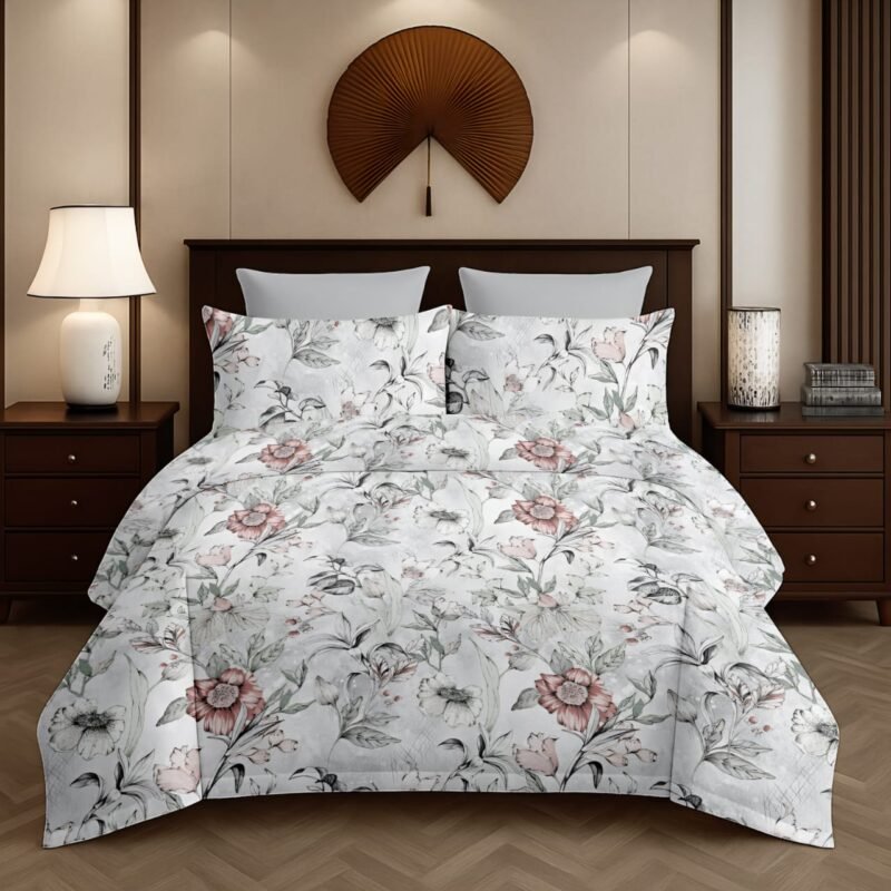 Flamingo Double Bedsheet Set with Pillow Covers – Premium Glace Cotton - 300 TC, 180 GSM Fabric_90x100 inches_250 x 230 cm