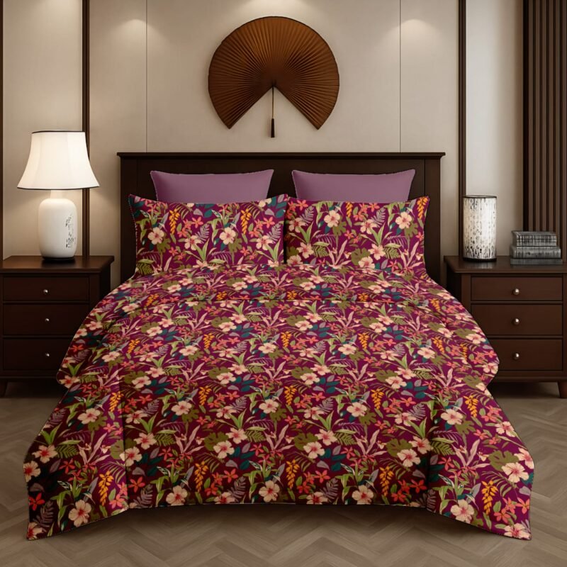 Flamingo Double Bedsheet Set with Pillow Covers – Premium Glace Cotton - 300 TC, 180 GSM Fabric_90x100 inches_250 x 230 cm