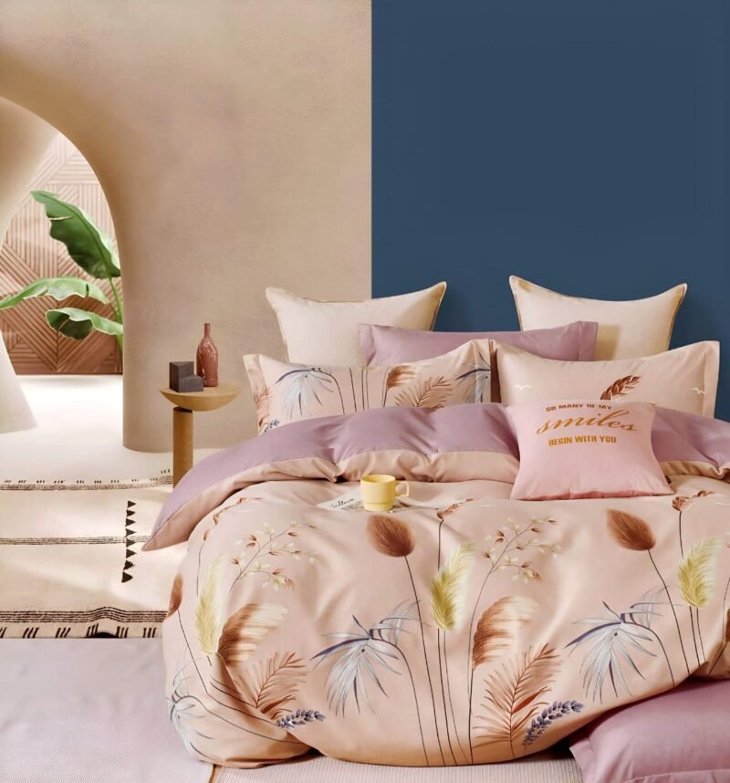 Cotton look Queen Double Bedsheet Set with Pillow Covers–Premium Quality, Micro Prints-350 TC, 220 GSM_90x100 inches_250 x 230 cm