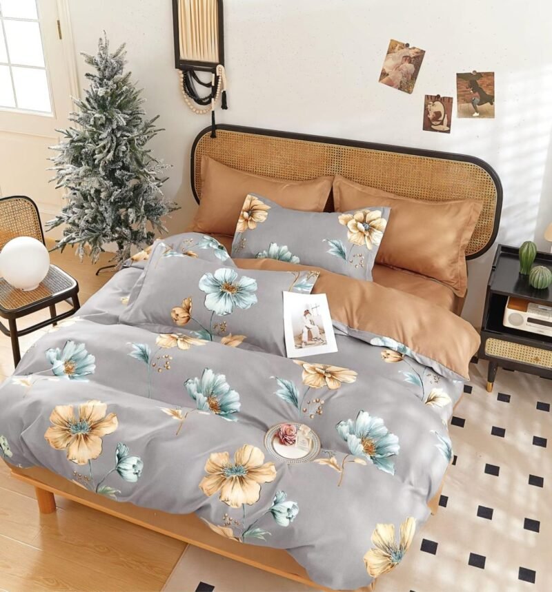 Cotton look Queen Double Bedsheet Set with Pillow Covers–Premium Quality, Micro Prints-350 TC, 220 GSM_90x100 inches_250 x 230 cm