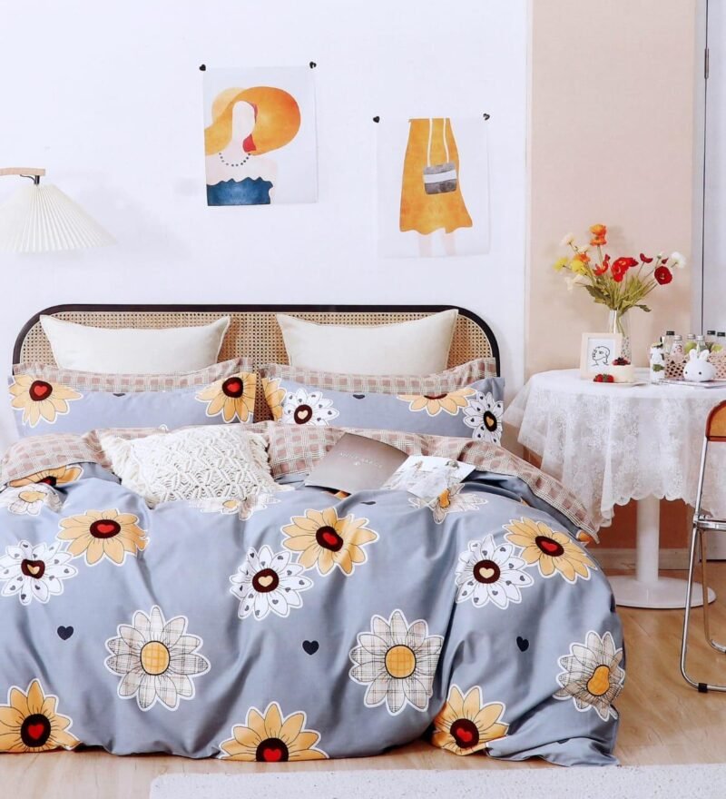 Cotton look Queen Double Bedsheet Set with Pillow Covers–Premium Quality, Micro Prints-350 TC, 220 GSM_90x100 inches_250 x 230 cm