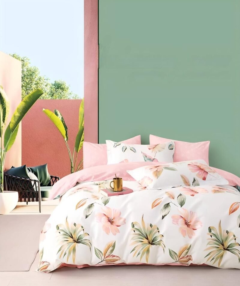 Cotton look Queen Double Bedsheet Set with Pillow Covers–Premium Quality, Micro Prints-350 TC, 220 GSM_90x100 inches_250 x 230 cm