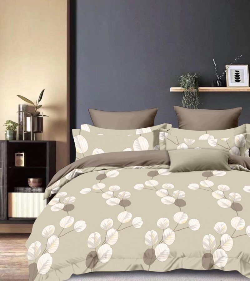 Cotton look Queen Double Bedsheet Set with Pillow Covers–Premium Quality, Micro Prints-350 TC, 220 GSM_90x100 inches_250 x 230 cm