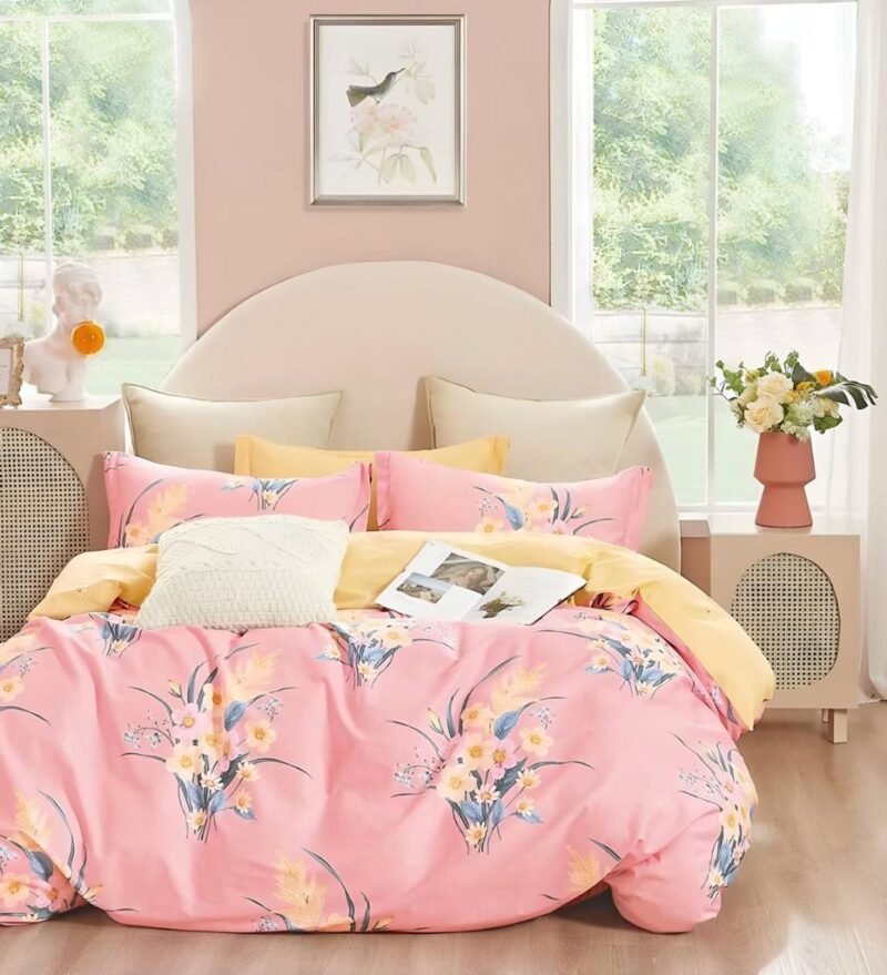 Cotton look Queen Double Bedsheet Set with Pillow Covers–Premium Quality, Micro Prints-350 TC, 220 GSM_90x100 inches_250 x 230 cm