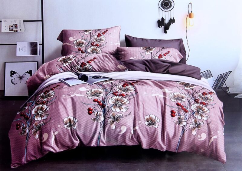 Cotton look Queen Double Bedsheet Set with Pillow Covers–Premium Quality, Micro Prints-350 TC, 220 GSM_90x100 inches_250 x 230 cm