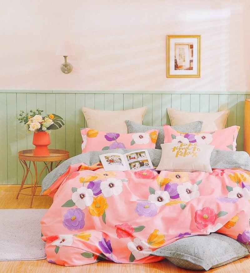 Cotton look Queen Double Bedsheet Set with Pillow Covers–Premium Quality, Micro Prints-350 TC, 220 GSM_90x100 inches_250 x 230 cm