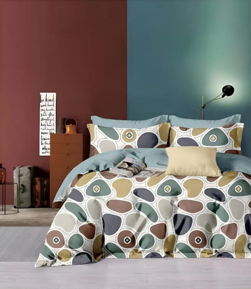 Cotton look Queen Double Bedsheet Set with Pillow Covers–Premium Quality, Micro Prints-350 TC, 220 GSM_90x100 inches_250 x 230 cm
