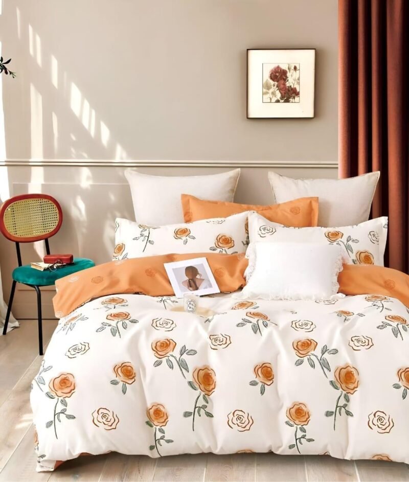 Cotton look Queen Double Bedsheet Set with Pillow Covers–Premium Quality, Micro Prints-350 TC, 220 GSM_90x100 inches_250 x 230 cm
