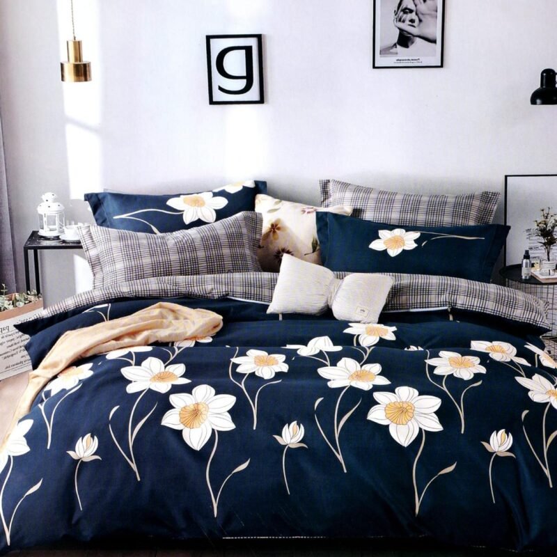 Cotton look Queen Double Bedsheet Set with Pillow Covers–Premium Quality, Micro Prints-350 TC, 220 GSM_90x100 inches_250 x 230 cm