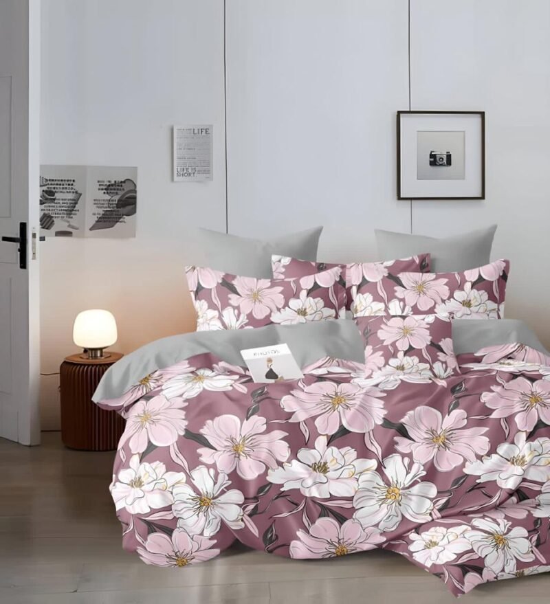 Cotton look Queen Double Bedsheet Set with Pillow Covers–Premium Quality, Micro Prints-350 TC, 220 GSM_90x100 inches_250 x 230 cm