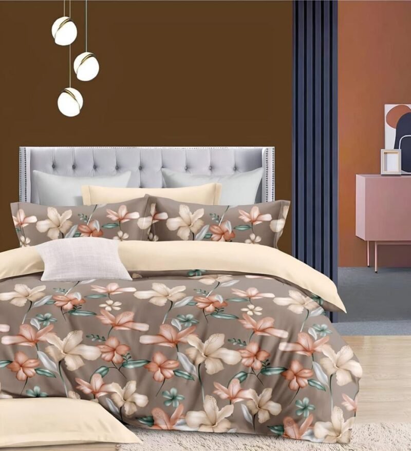 Cotton look Queen Double Bedsheet Set with Pillow Covers–Premium Quality, Micro Prints-350 TC, 220 GSM_90x100 inches_250 x 230 cm
