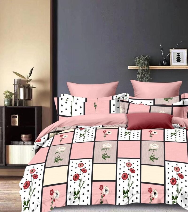 Cotton look Queen Double Bedsheet Set with Pillow Covers–Premium Quality, Micro Prints-350 TC, 220 GSM_90x100 inches_250 x 230 cm