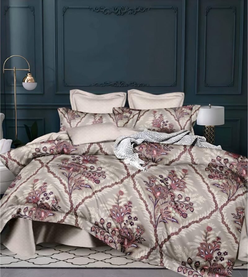Cotton look Queen Double Bedsheet Set with Pillow Covers–Premium Quality, Micro Prints-350 TC, 220 GSM_90x100 inches_250 x 230 cm
