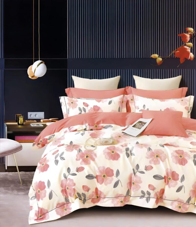 Cotton look Queen Double Bedsheet Set with Pillow Covers–Premium Quality, Micro Prints-350 TC, 220 GSM_90x100 inches_250 x 230 cm
