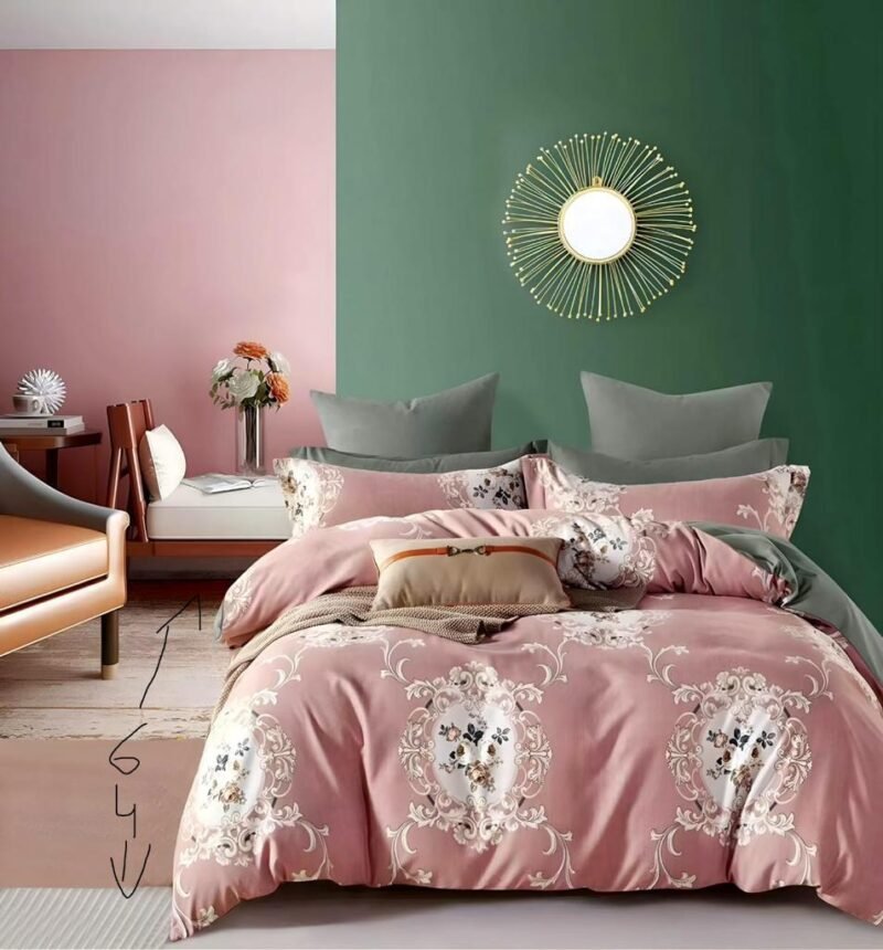 Cotton look Queen Double Bedsheet Set with Pillow Covers–Premium Quality, Micro Prints-350 TC, 220 GSM_90x100 inches_250 x 230 cm