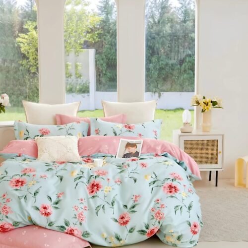 Cotton look Queen Double Bedsheet Set with Pillow Covers–Premium Quality, Micro Prints-350 TC, 220 GSM_90x100 inches_250 x 230 cm