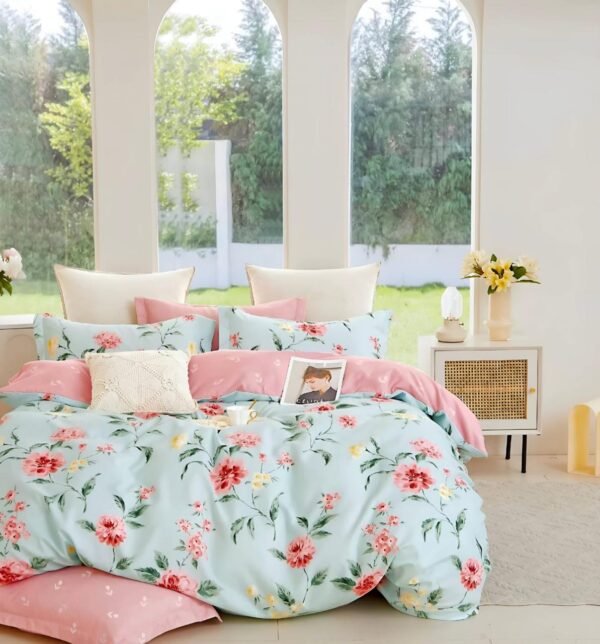 Cotton look Queen Double Bedsheet Set with Pillow Covers–Premium Quality, Micro Prints-350 TC, 220 GSM_90x100 inches_250 x 230 cm