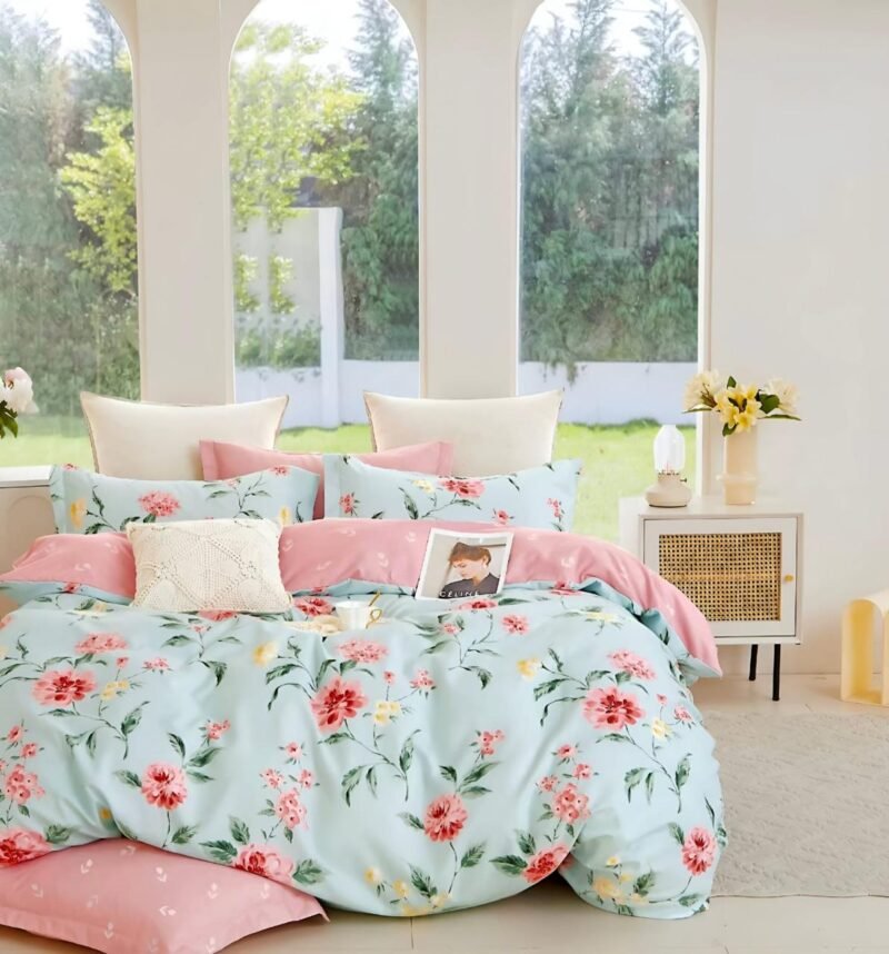 Cotton look Queen Double Bedsheet Set with Pillow Covers–Premium Quality, Micro Prints-350 TC, 220 GSM_90x100 inches_250 x 230 cm