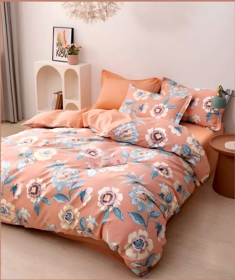 Cotton look Queen Double Bedsheet Set with Pillow Covers–Premium Quality, Micro Prints-350 TC, 220 GSM_90x100 inches_250 x 230 cm