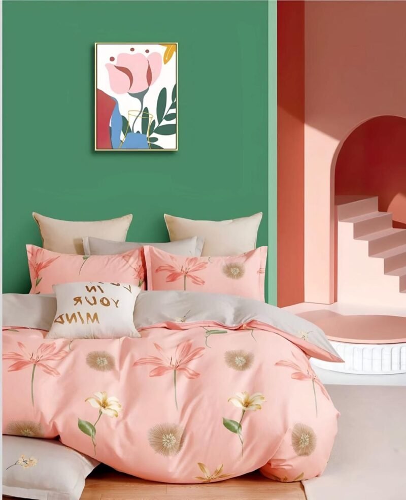 Cotton look Queen Double Bedsheet Set with Pillow Covers–Premium Quality, Micro Prints-350 TC, 220 GSM_90x100 inches_250 x 230 cm