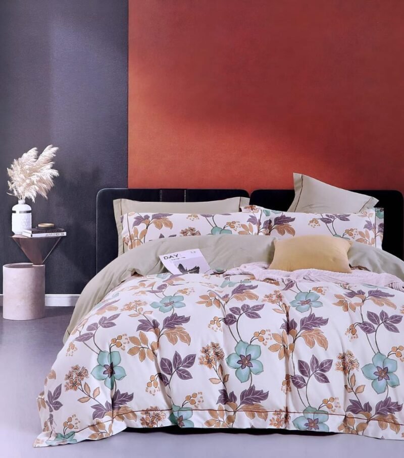 Cotton look Queen Double Bedsheet Set with Pillow Covers–Premium Quality, Micro Prints-350 TC, 220 GSM_90x100 inches_250 x 230 cm