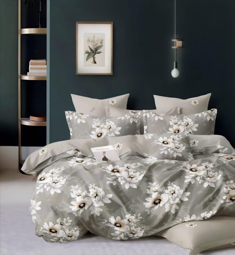 Cotton look Queen Double Bedsheet Set with Pillow Covers–Premium Quality, Micro Prints-350 TC, 220 GSM_90x100 inches_250 x 230 cm