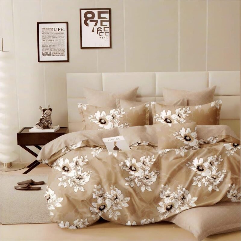 Cotton look Queen Double Bedsheet Set with Pillow Covers–Premium Quality, Micro Prints-350 TC, 220 GSM_90x100 inches_250 x 230 cm