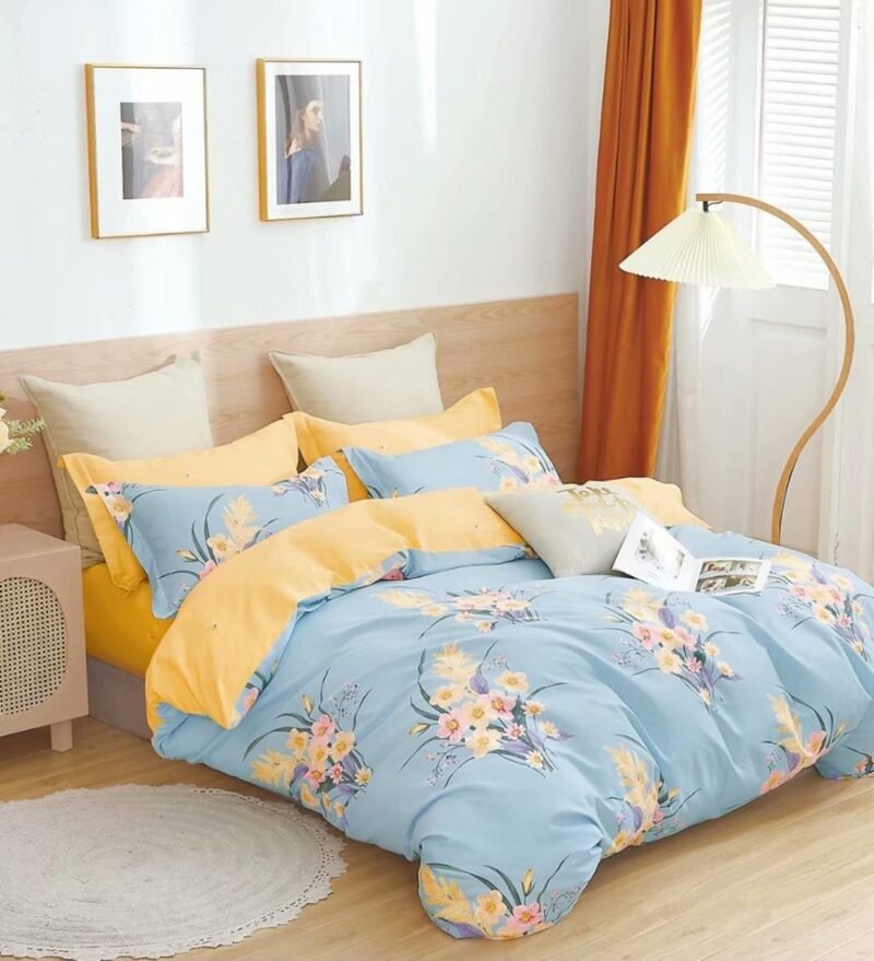 Cotton look Queen Double Bedsheet Set with Pillow Covers–Premium Quality, Micro Prints-350 TC, 220 GSM_90x100 inches_250 x 230 cm