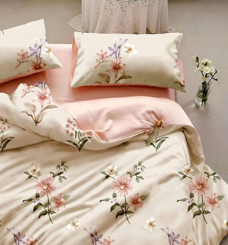 Cotton look Queen Double Bedsheet Set with Pillow Covers–Premium Quality, Micro Prints-350 TC, 220 GSM_90x100 inches_250 x 230 cm