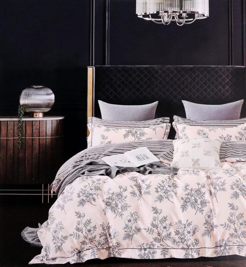Cotton look Queen Double Bedsheet Set with Pillow Covers–Premium Quality, Micro Prints-350 TC, 220 GSM_90x100 inches_250 x 230 cm