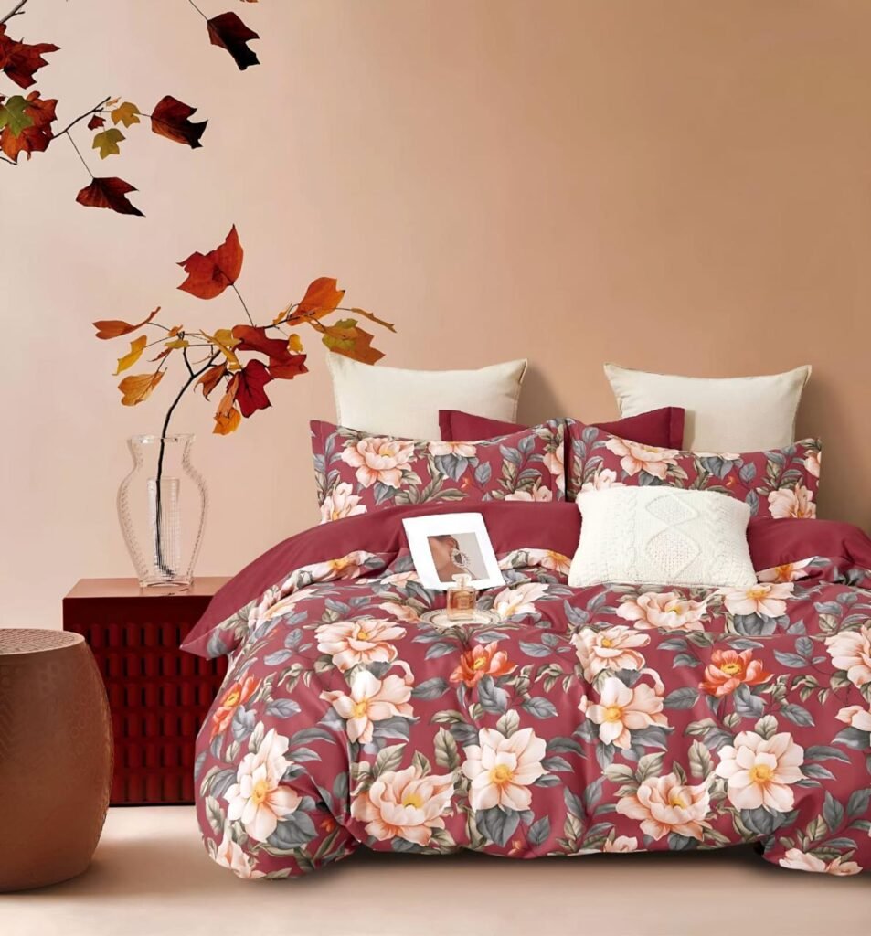 Cotton look Queen Double Bedsheet Set with Pillow Covers–Premium Quality, Micro Prints-350 TC, 220 GSM_90x100 inches_250 x 230 cm