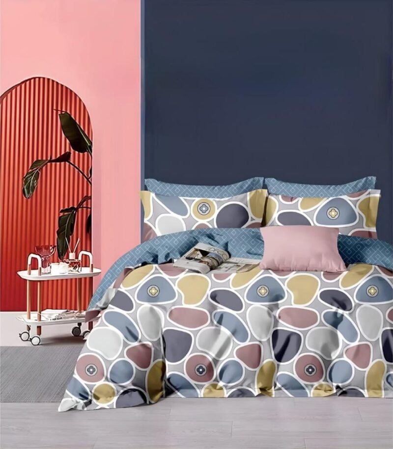 Cotton look Queen Double Bedsheet Set with Pillow Covers–Premium Quality, Micro Prints-350 TC, 220 GSM_90x100 inches_250 x 230 cm