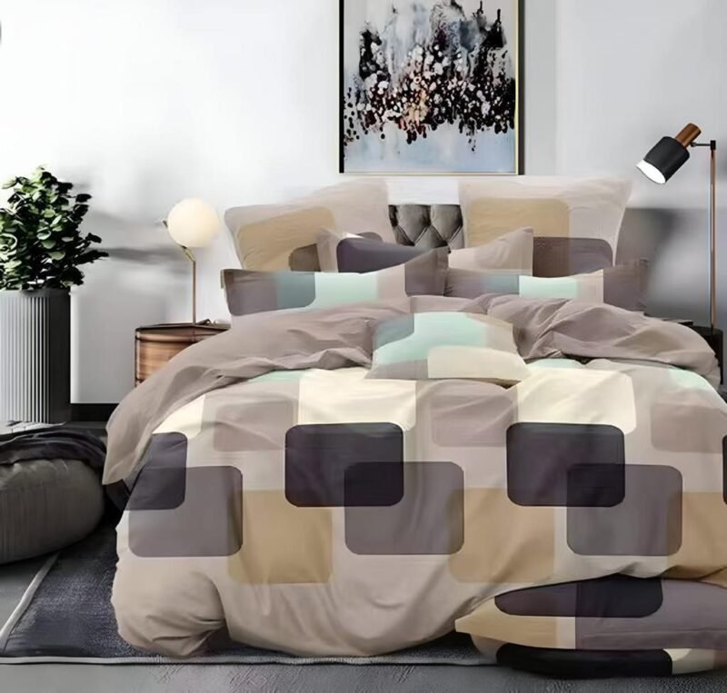 Cotton look Queen Double Bedsheet Set with Pillow Covers–Premium Quality, Micro Prints-350 TC, 220 GSM_90x100 inches_250 x 230 cm