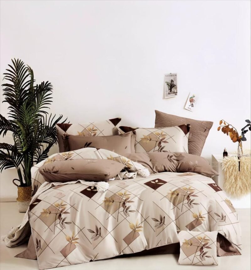 Cotton look Queen Double Bedsheet Set with Pillow Covers–Premium Quality, Micro Prints-350 TC, 220 GSM_90x100 inches_250 x 230 cm
