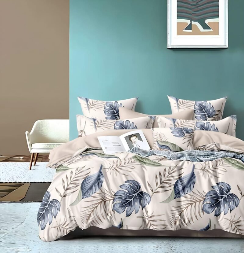 Cotton look Queen Double Bedsheet Set with Pillow Covers–Premium Quality, Micro Prints-350 TC, 220 GSM_90x100 inches_250 x 230 cm