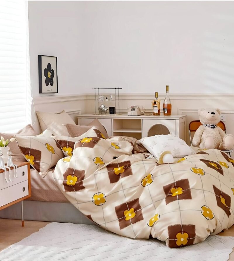 Cotton look Queen Double Bedsheet Set with Pillow Covers–Premium Quality, Micro Prints-350 TC, 220 GSM_90x100 inches_250 x 230 cm
