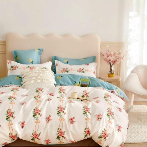 Cotton look Queen Double Bedsheet Set with Pillow Covers–Premium Quality, Micro Prints-350 TC, 220 GSM_90x100 inches_250 x 230 cm