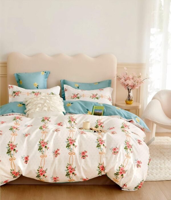 Cotton look Queen Double Bedsheet Set with Pillow Covers–Premium Quality, Micro Prints-350 TC, 220 GSM_90x100 inches_250 x 230 cm