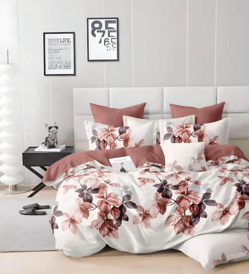 Cotton look Queen Double Bedsheet Set with Pillow Covers–Premium Quality, Micro Prints-350 TC, 220 GSM_90x100 inches_250 x 230 cm