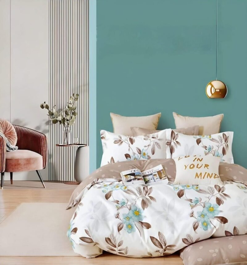 Cotton look Queen Double Bedsheet Set with Pillow Covers–Premium Quality, Micro Prints-350 TC, 220 GSM_90x100 inches_250 x 230 cm