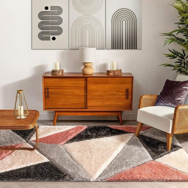 Dollivo Shaggy Carpet & Rug - Triangle Black Mix