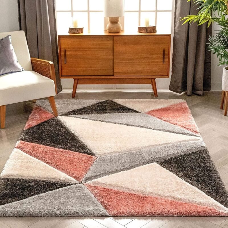 Dollivo Shaggy Carpet & Rug - Triangle Black Mix
