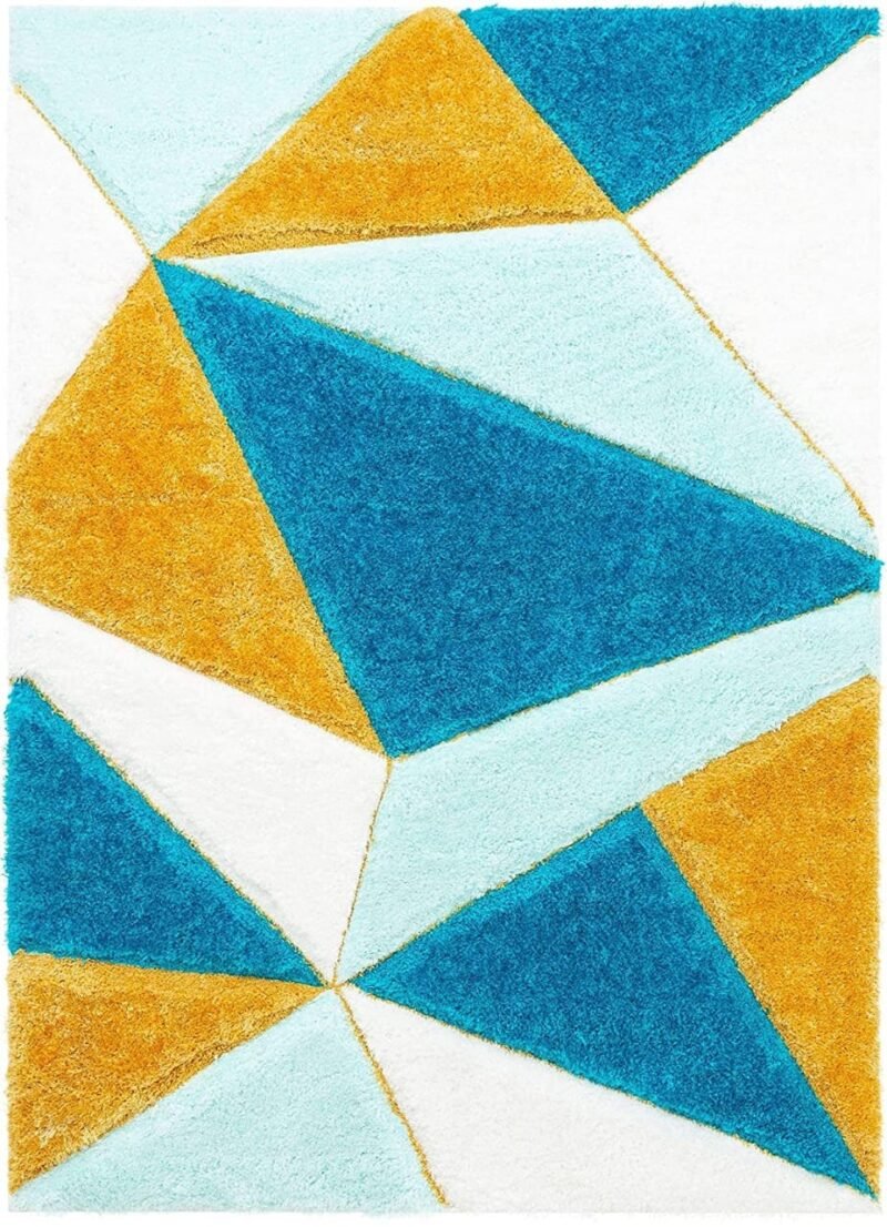 Dollivo Shaggy Carpet & Rug - Triangle Blue Mix
