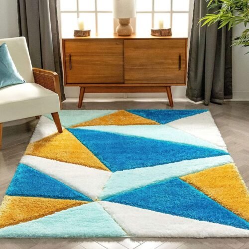 Dollivo Shaggy Carpet & Rug - Triangle Blue Mix