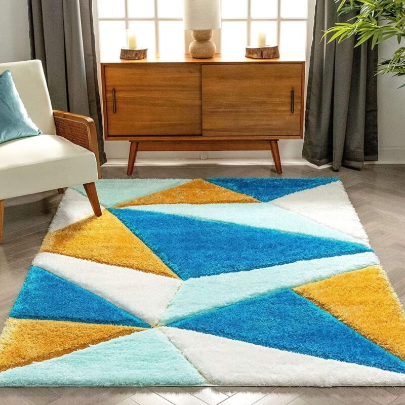 Dollivo Shaggy Carpet & Rug - Triangle Blue Mix