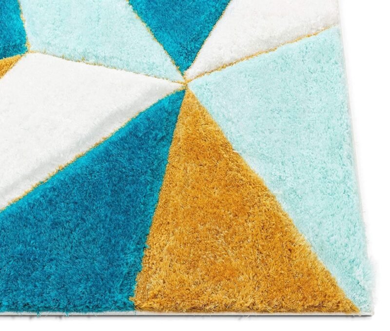 Dollivo Shaggy Carpet & Rug - Triangle Blue Mix