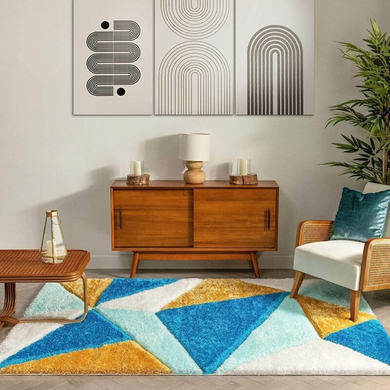 Dollivo Shaggy Carpet & Rug - Triangle Blue Mix