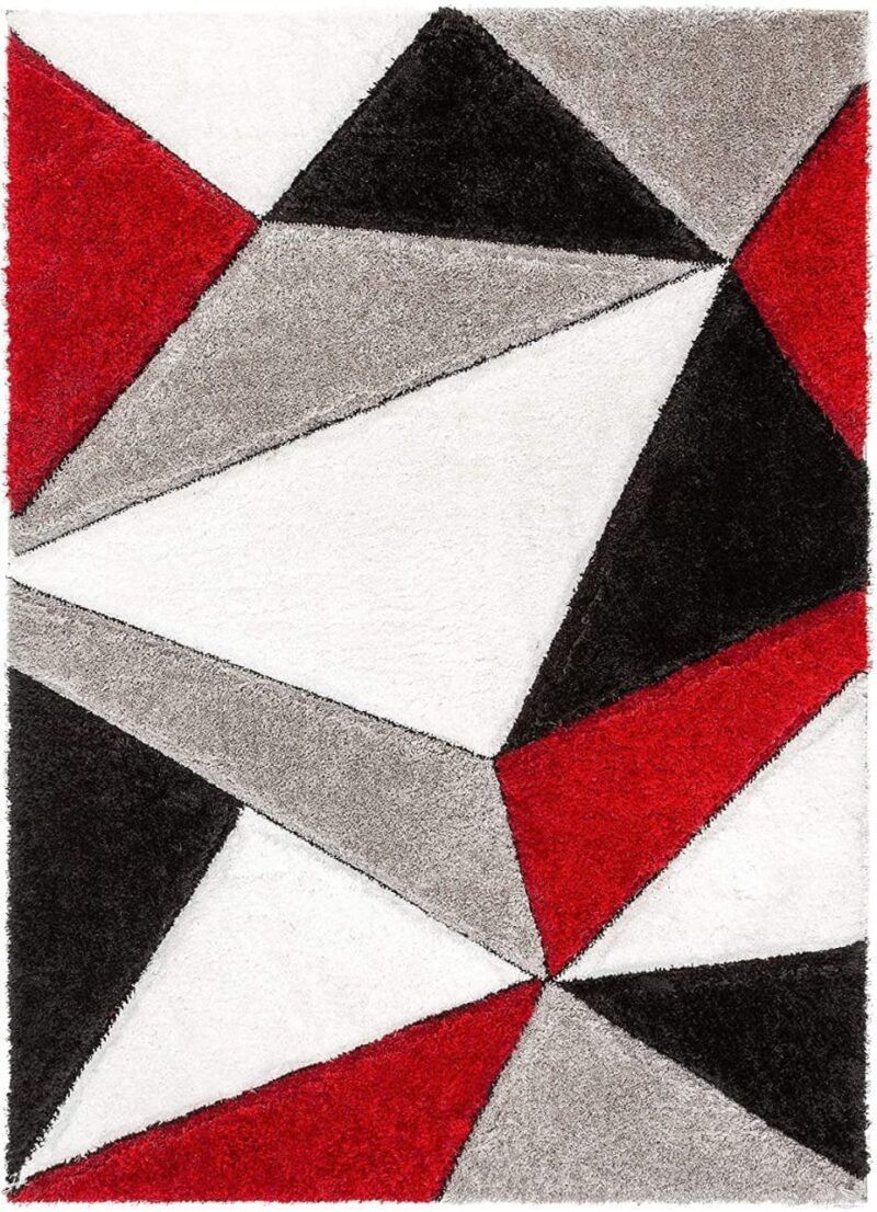 Dollivo Shaggy Carpet & Rug - Triangle Red Mix